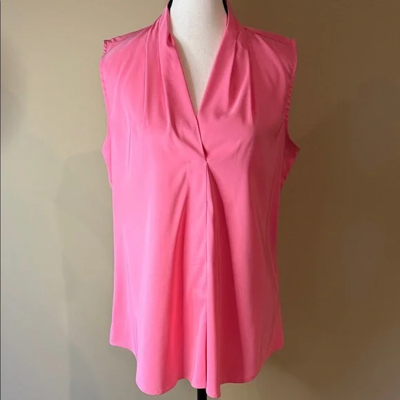 Le Chateau Top Blouse Vibrant Pink V Neck Sleeveless Women's Size L - Picture 1 of 10